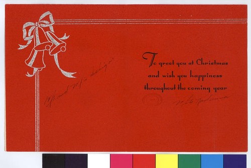 Christmas card, 1943 December 21, Heart Mountain, Wyo. to Mr. and Mrs. Ishigo, Heart Mountain, Wyo