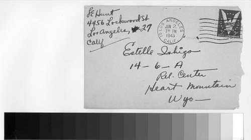 Letter, 1943 June 1, Los Angeles, Calif. to Estelle Ishigo, Heart Mountain Relocation Center, Wyo