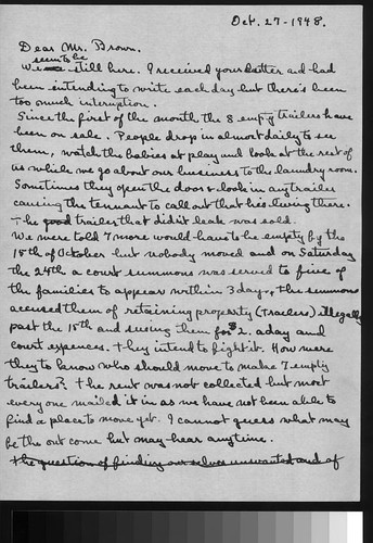 Draft letter, 1948 October 27, to Mr. Brown