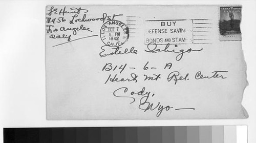 Letter, 1942 October 7, Los Angeles, Calif. to Estelle Ishigo, Heart Mountain Relocation Center, Cody, Wyo