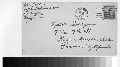 Letter, 1942 July 9, Los Angeles, Calif. to Estelle Ishigo, Pomona Reception Center, Pomona, Calif