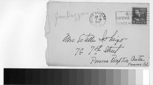 Letter, 1942 June 9, Los Angeles, Calif. to Mrs. Estelle Ishigo, Pomona, Calif
