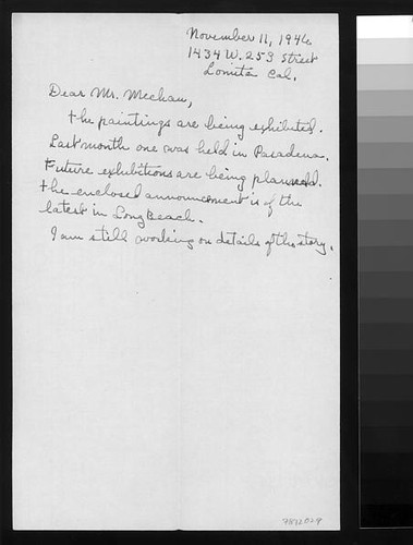 Draft letter, 1946 November 11, Lomita, Calif. to Mr. Mechau