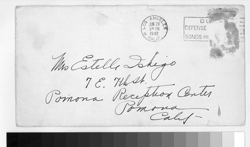 Letter, 1942 June 29, Hollywood, Calif. to Estelle Ishigo, Pomona Reception Center, Pomona, Calif
