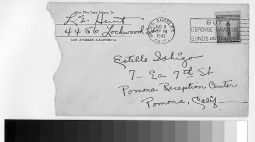 Letter, 1942 August 9, Los Angeles, Calif. to Estelle Ishigo, Pomona Reception Center, Pomona, Calif