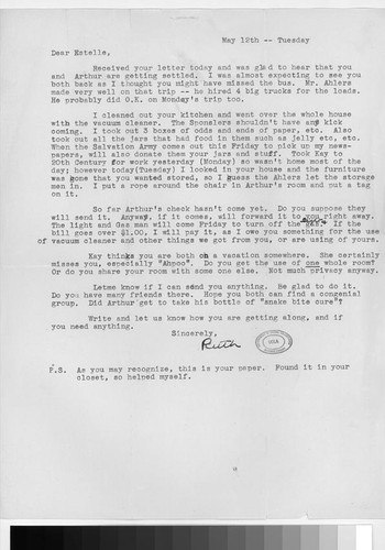 Letter, 1942 May 12, Los Angeles, Calif. to Mrs. Estelle Ishigo, Pomona Assembly Center, Pomona, Calif