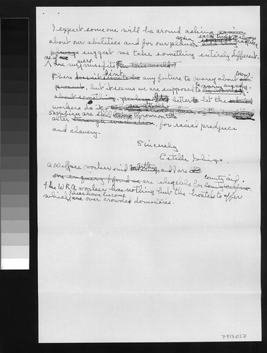 Draft letter, 1946 April 15, Winona, Calif. to Mrs. Courtois