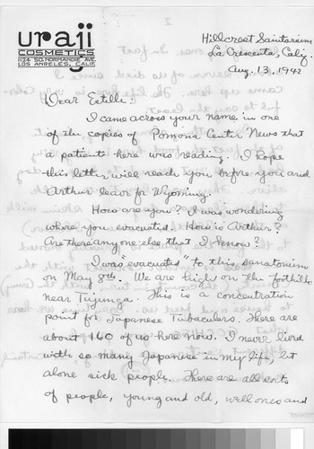 Letter, 1942 Aug. 13, La Crescenta, Calif. to Estelle