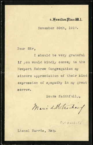 Marie de Rothschild letter to Lionel Harris, 1917 November 30
