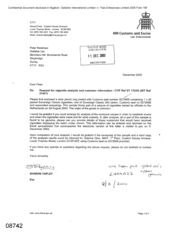 [Letter from Sharon Tapley to Peter Redshaw regarding request for cigarette analysis and customer information]