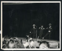 Frank Sinatra and Joe Louis on stage, Los Angeles, 1947