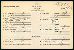 WPA Low income housing area survey data card 37, serial 9383