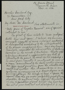 Mary M. Starr, letter, 1936-11-10, to Hamlin Garland