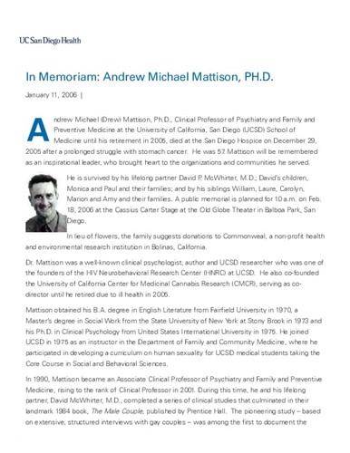 In Memoriam: Andrew Michael Mattison, PH.D