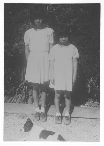 Mariko Nagumo and Reiko Nagumo with dog