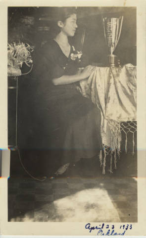 Mary Tsukamoto as University of California, Berkeley Japanese American Students' Club Oratorical contest winner