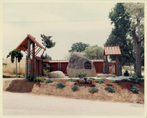 Finished site of the Wakamatsu Tea and Silk Farm Colony historical landmark plaque