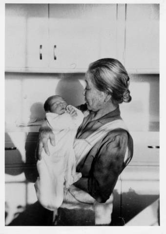 Mrs. Shige Kiino holding baby granddaughter, Diane Kiino