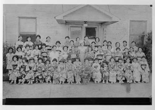 Japanese American girls wearing kimonos for Girl's Day Celebration