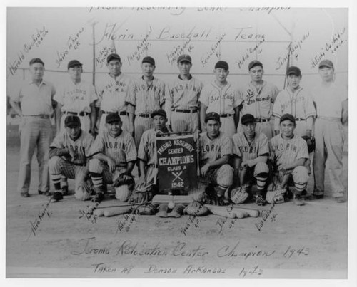 Signed portrait of Fresno Assembly Center Champions 1942