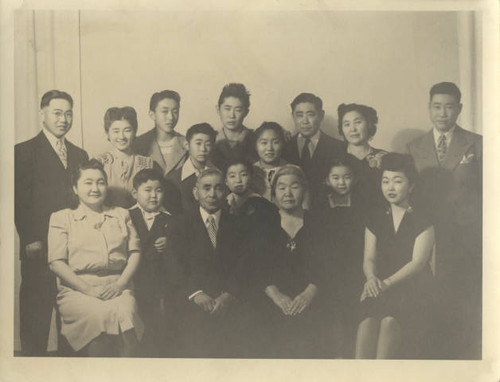 Tsukamoto family and extended family members at Kuzo and Ito Tsukamoto's 50th wedding anniversary