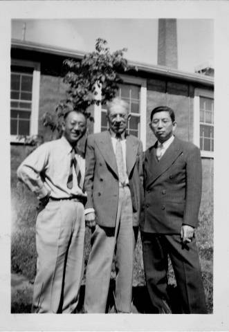 Dr. Taro Akamatsu, Dr. Richards, and Dr. Masayoshi Ito at Minidoka Relocation Center