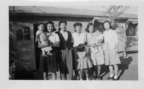 Ruth Tsuruda with group of women and children at Granada Relocation Center