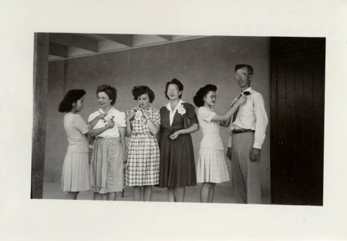 Five women and a man at Poston Relocation Center school