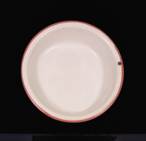 White enamel bowl with red trim