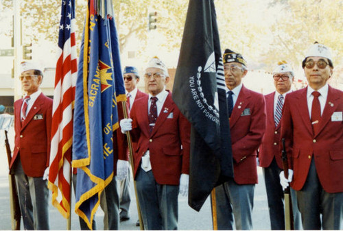 Color guard of the Sacramento Nisei VFW Post No. 8985 at the Veterans Day Parade