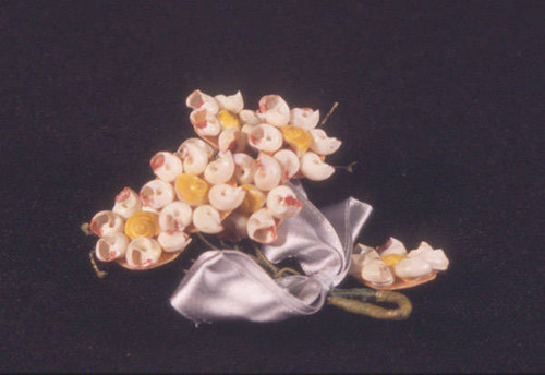 White and yellow shell corsage pin