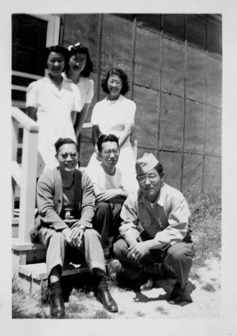 Medical staff[?] at Tule Lake Relocation Center hospital administration barracks