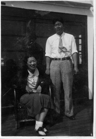 Ruth and George Nakano on board the Chichibu Maru of the Nippon Yusen Kaish Line