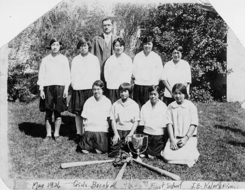 Japanese American girl's baseball team at Florin school