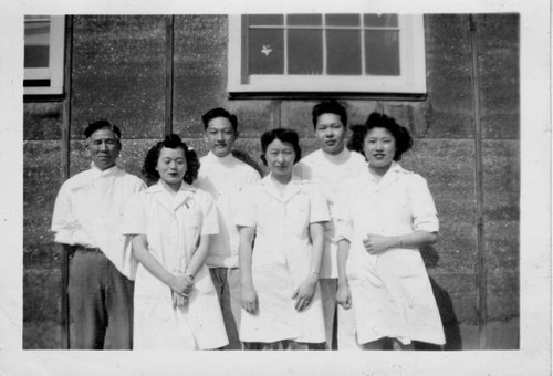 Medical staff outside hospital barracks at Tule Lake Relocation Center