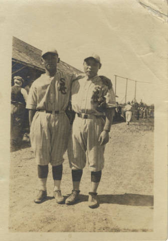 George Kawasaki and Percy Miura at the baseball field