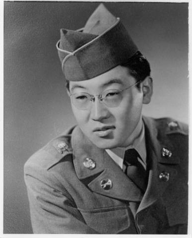 Portrait of Pvt. Ben Takamoto in military uniform