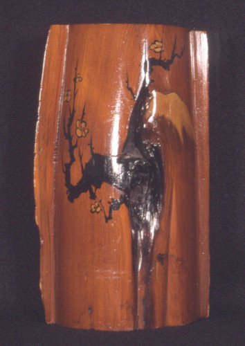 Wooden vase carved from tree branch with painting