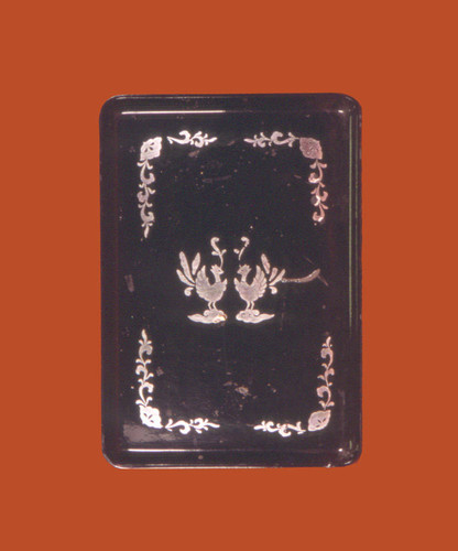 Black plastic tray with design