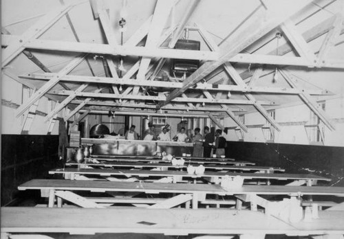 Inside view of mess hall at Tule Lake Relocation Center