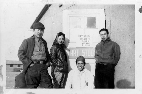 Group in front of Art studio at Granada Relocation Center