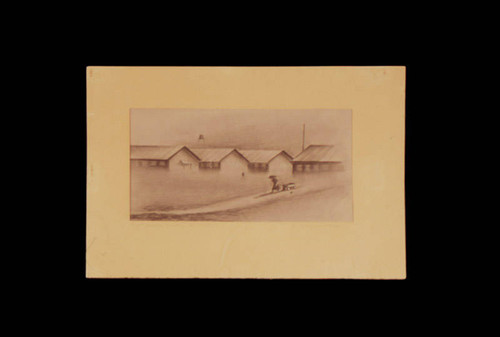 Charcoal drawing of dust storm at Poston Relocation Center