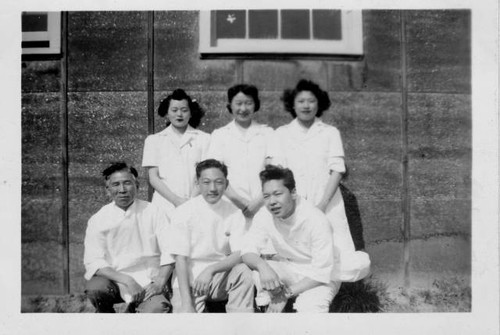 Medical staff outside hospital barracks at Tule Lake Relocation Center