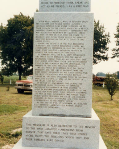 Memorial at Rohwer cemetery