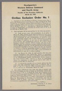 Civilian Exclusion Orders, nos. 1-108