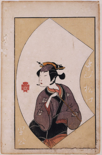 The actor Nakamura Matsue as a woman holding a pipe, from A Picture Book of Theatrical Fans