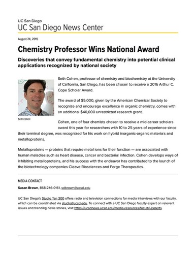 Chemistry Professor Wins National Award