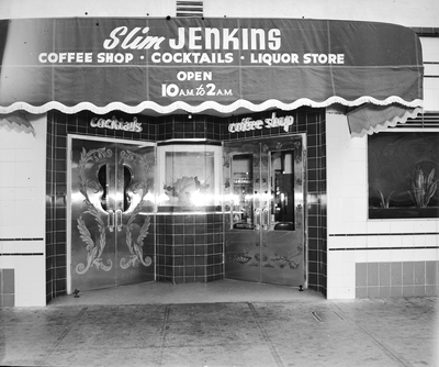 Exterior entrance of Slim Jenkins nightclub and coffee shop