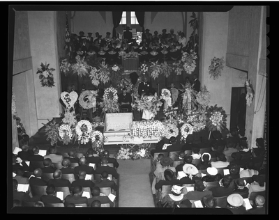 Aerial view of church interior at G.C. Coleman funeral service