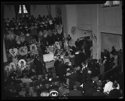 Aerial view of church interior at G.C. Coleman funeral service